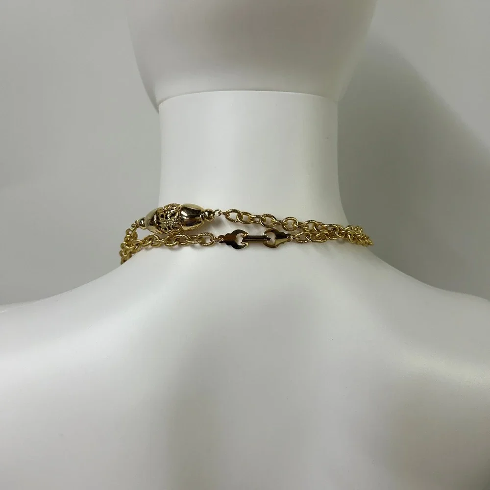 Vintage Gold Filigree Station Long Chain Necklace OS Gold Regencycore Elegant